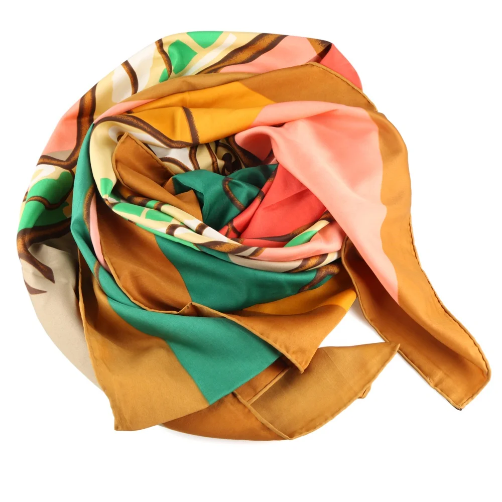 Paisley Floral OEM Fashion Custom Satin Scarf Handmade Rolled Edge Silk Scarf