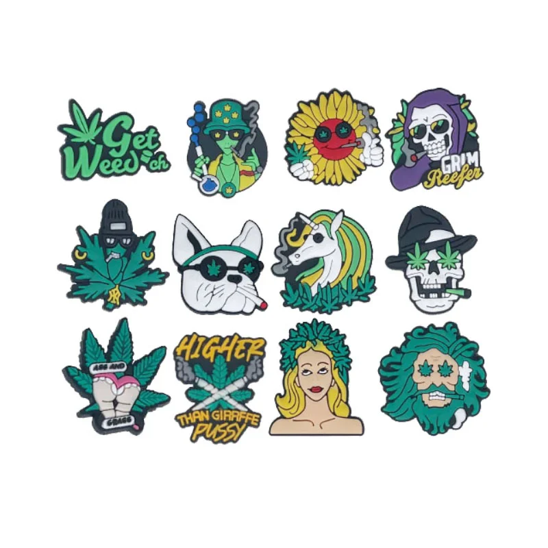 Customized new design Leaf Garden Shoe Accessories 420 weed croc charms pvc croc shoe charms color Feature Type