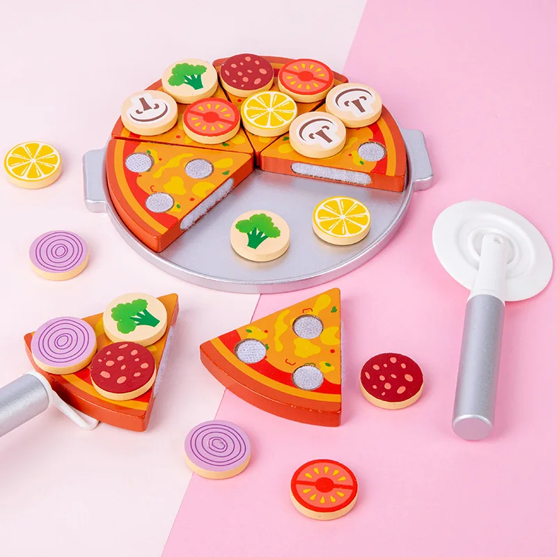 Girls Party Kitchen Cut Pizza Toy Removable Toppings Children Wood Pretend Play Food