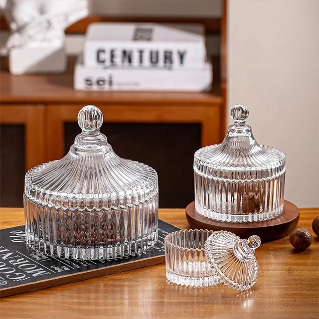 Fashion Factory Glassware Wholesale ramadan candy jar tableware Chocolate Kitchen Storage Jar candle jar with lid