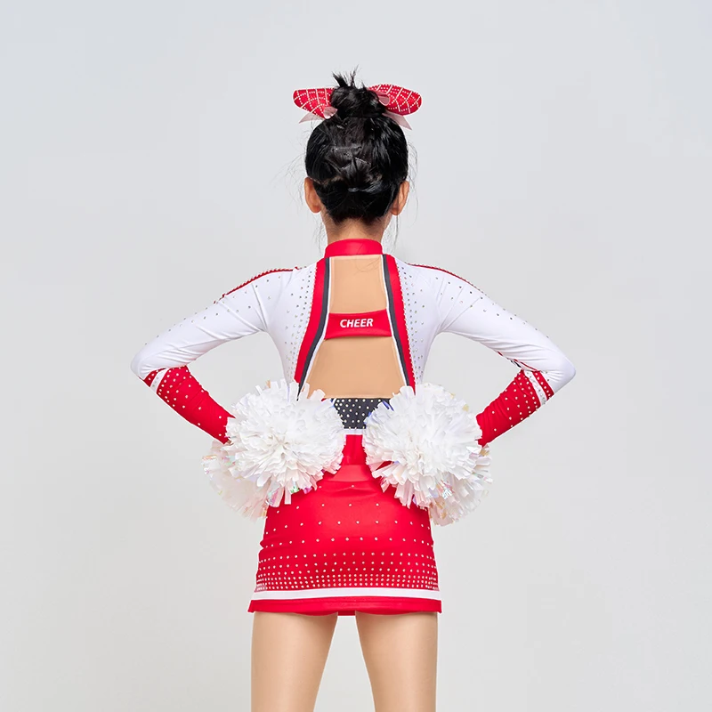 Factory Supplier Performance Bling Rhinestones White All Star Kids Dance Cheerleading Costume