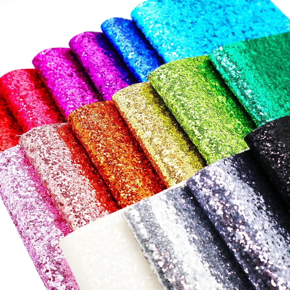 By The Yard Sparkly Shiny Chunky Glitter  Fabric Faux Synthetic Leather Fabric Roll  For Shoes Bags Wallpaper