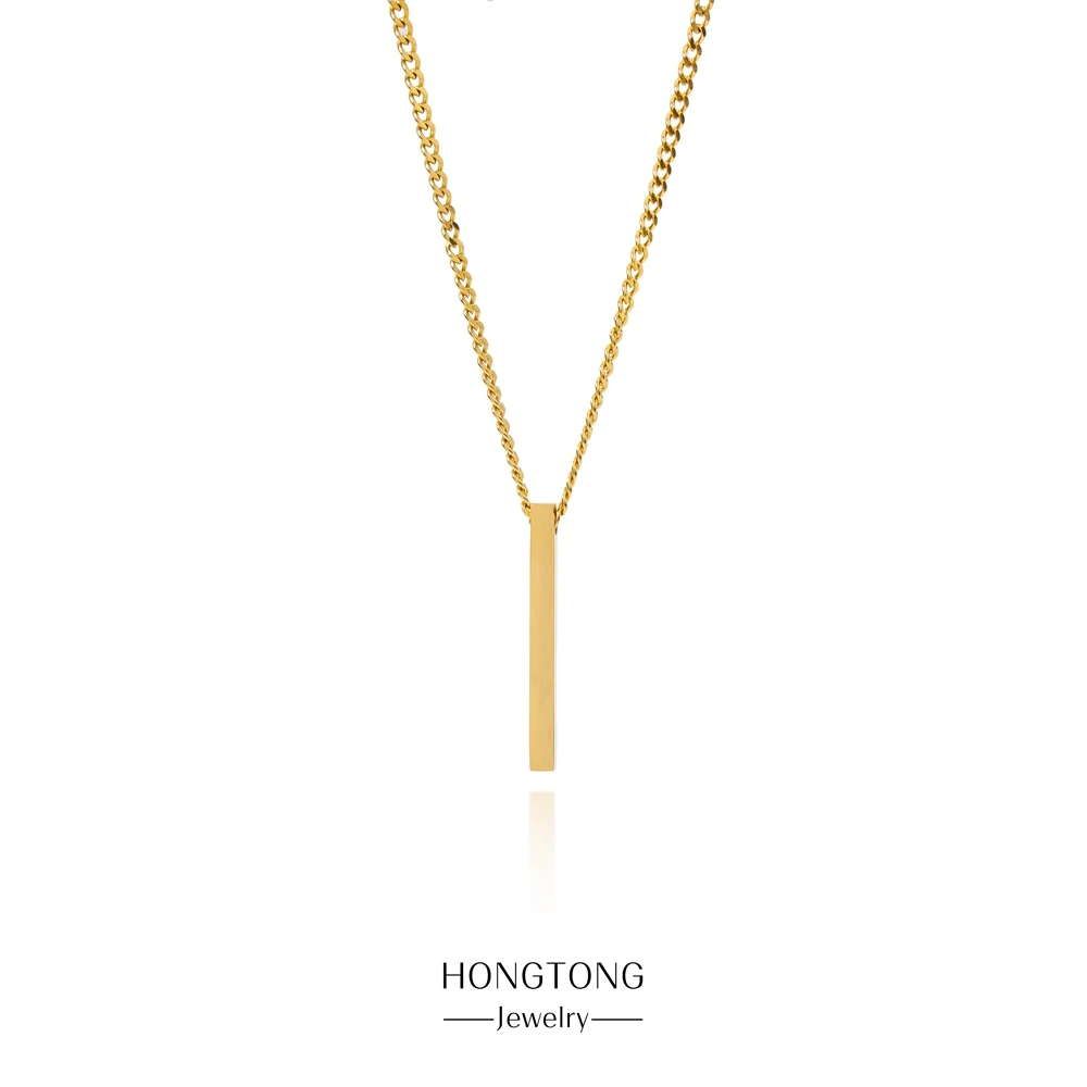 Vertical rectangular bar style personalized silver gold stainless steel blank bar necklace for custom engrave