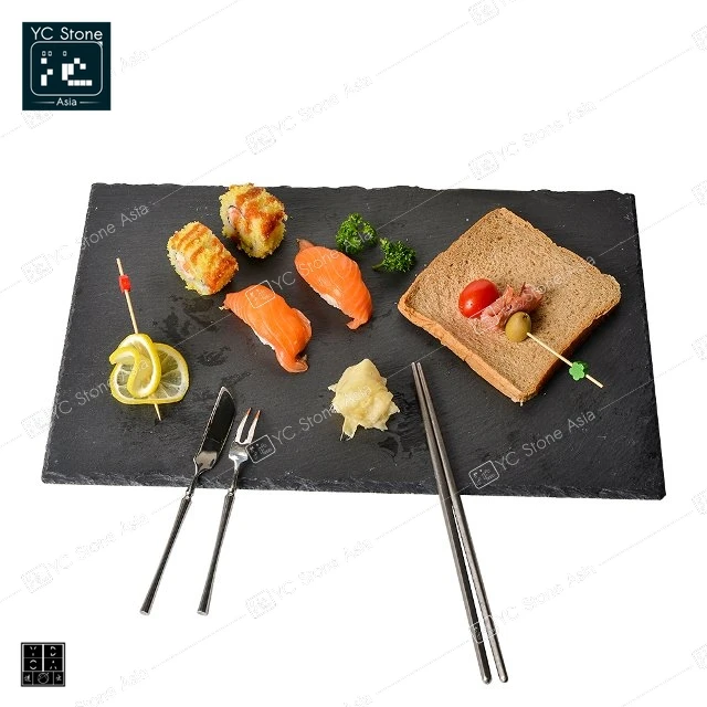 
ZIRAN Amazon Natural Black Rectangle Slate Plate Wholesale Food Tray Plate Black Cheese Board Kitchen Plate Cheese Tray Slate 