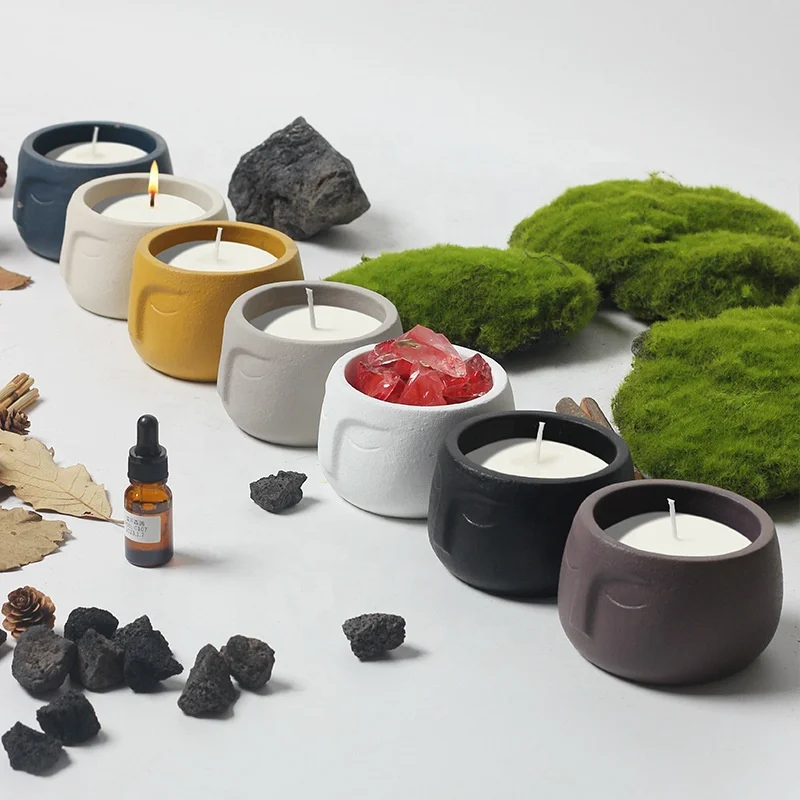 wholesale cement soy other private label matte ceramic face candle holders lanterns unique  stand candle jars