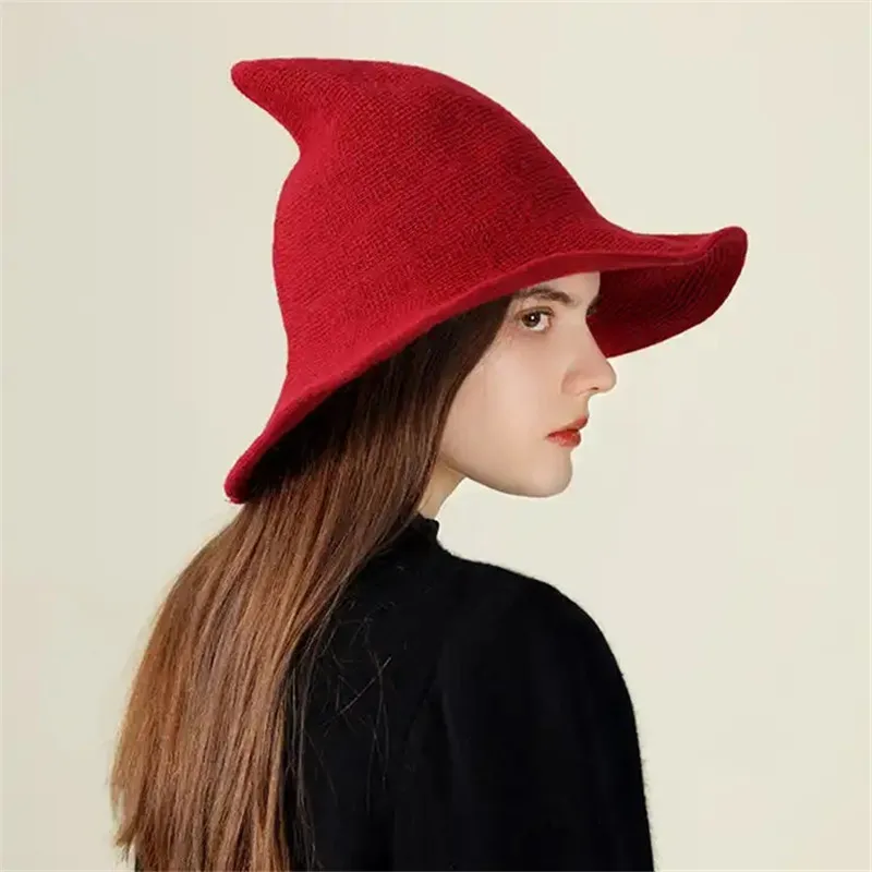 Y10003 Wholesale Halloween Winter Warm Hat Magician Wool Knitted Wizard Hats Halloween Witch Hat