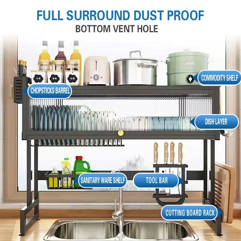 kitchen organizer shelf dish drying drainer rack 2 tier sink built in racks dishes double storage