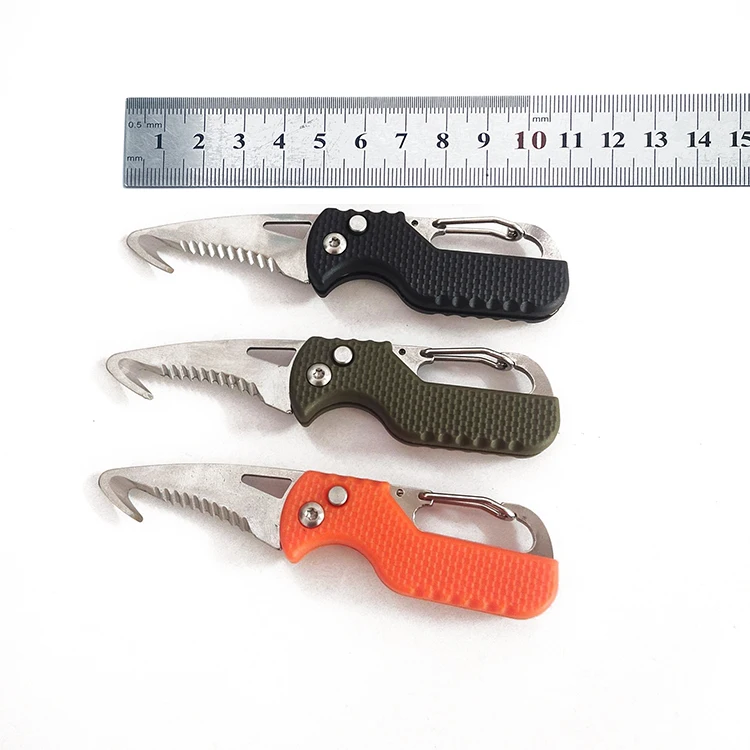 EDC Outdoor Fishing Hunting Camping Button Press Mini Small Hook Folding Carabiner Keychain Knife