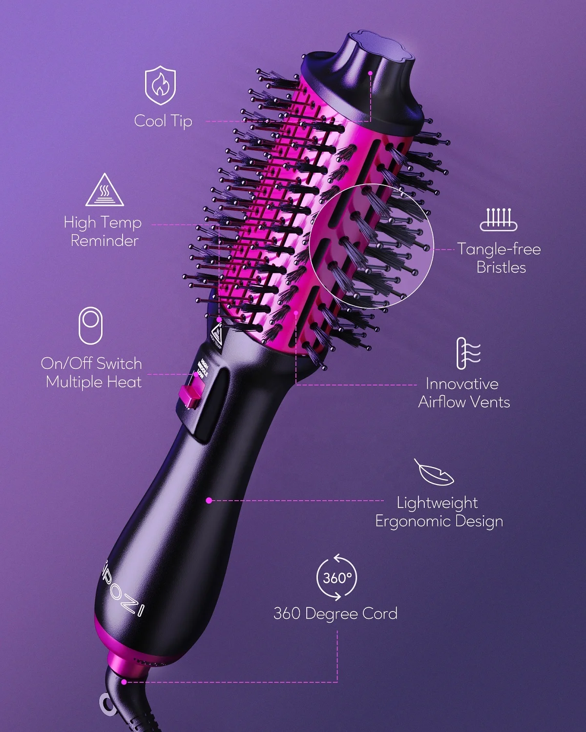Salon One Step Volume Hair Styler Brush Blow Dryer 1000w Hot Air Brush Electric Blow One Step Hair Dryer Brush Popular Black OEM