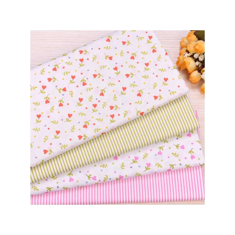 Flower&Stripe Design 100% Cotton Fabric Home Textiles Printed Quilting Cloth For DIY Sewing Crafts