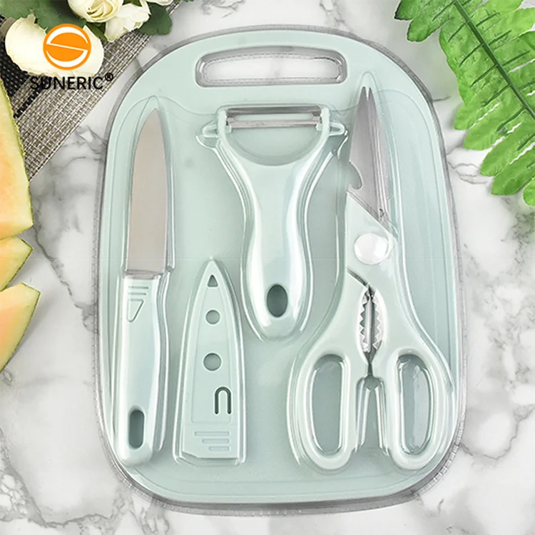 Plastic PP travel chopping board knife peeler scissors mini cutting board set of 4