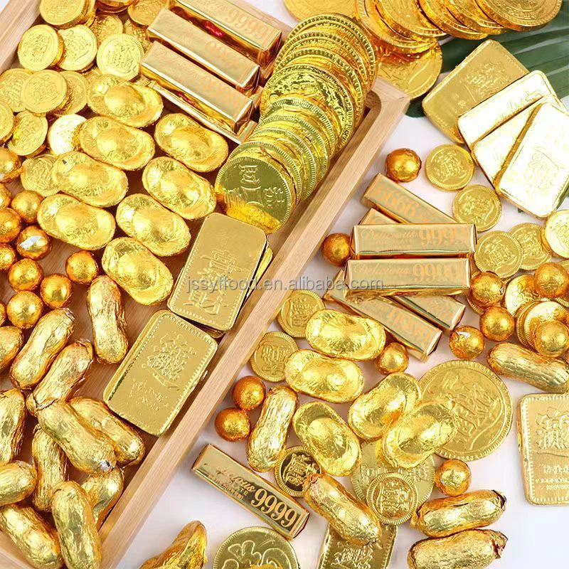 Chocolate manufacturer wholesale customized various shapes Halal milk Chocolate ingots Gold coin