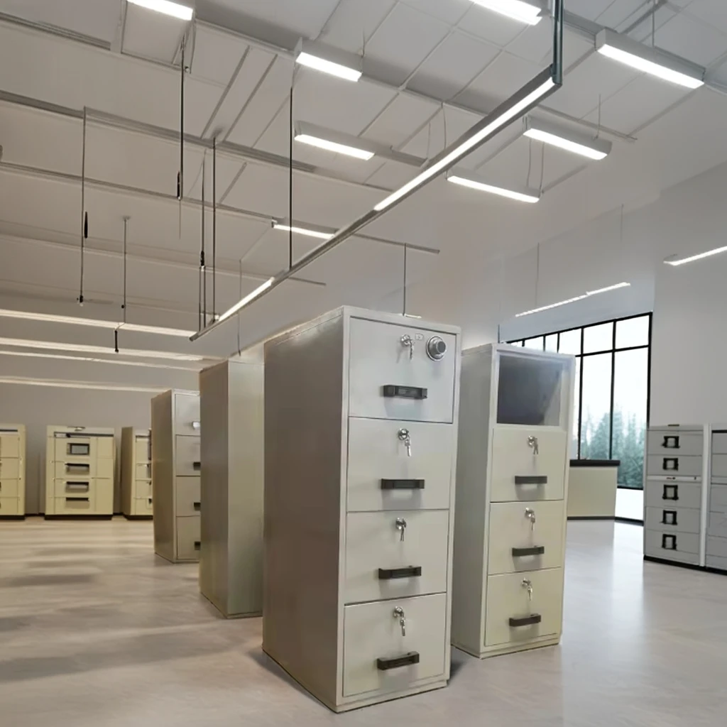 4 Drawer Modern Steel Fireproof Filling Cabinet Fire Resistant Metal File Cabinet with Zinc Alloy School Hospital Warehouse Use
