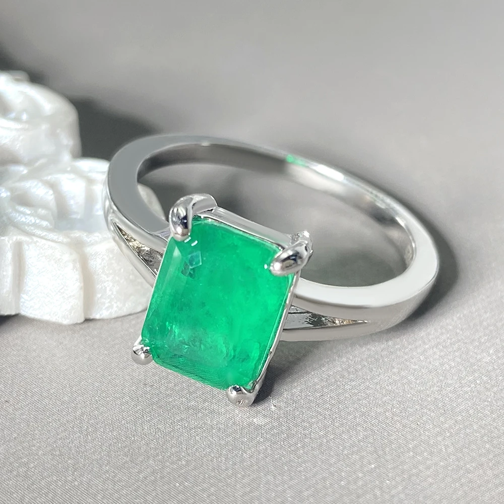 Brazil Women Minimalist Dainty Silver 925 Jewelry Fusion Stone Emerald White Gold Ring Trendy Semi Engagement Rings