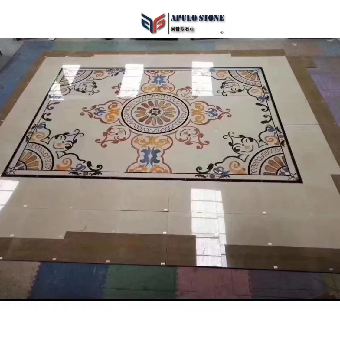 Apulostone natural stone Customize Square Villa Waterjet Marble Floor Stone Tiles Marble Water Jet Medallion