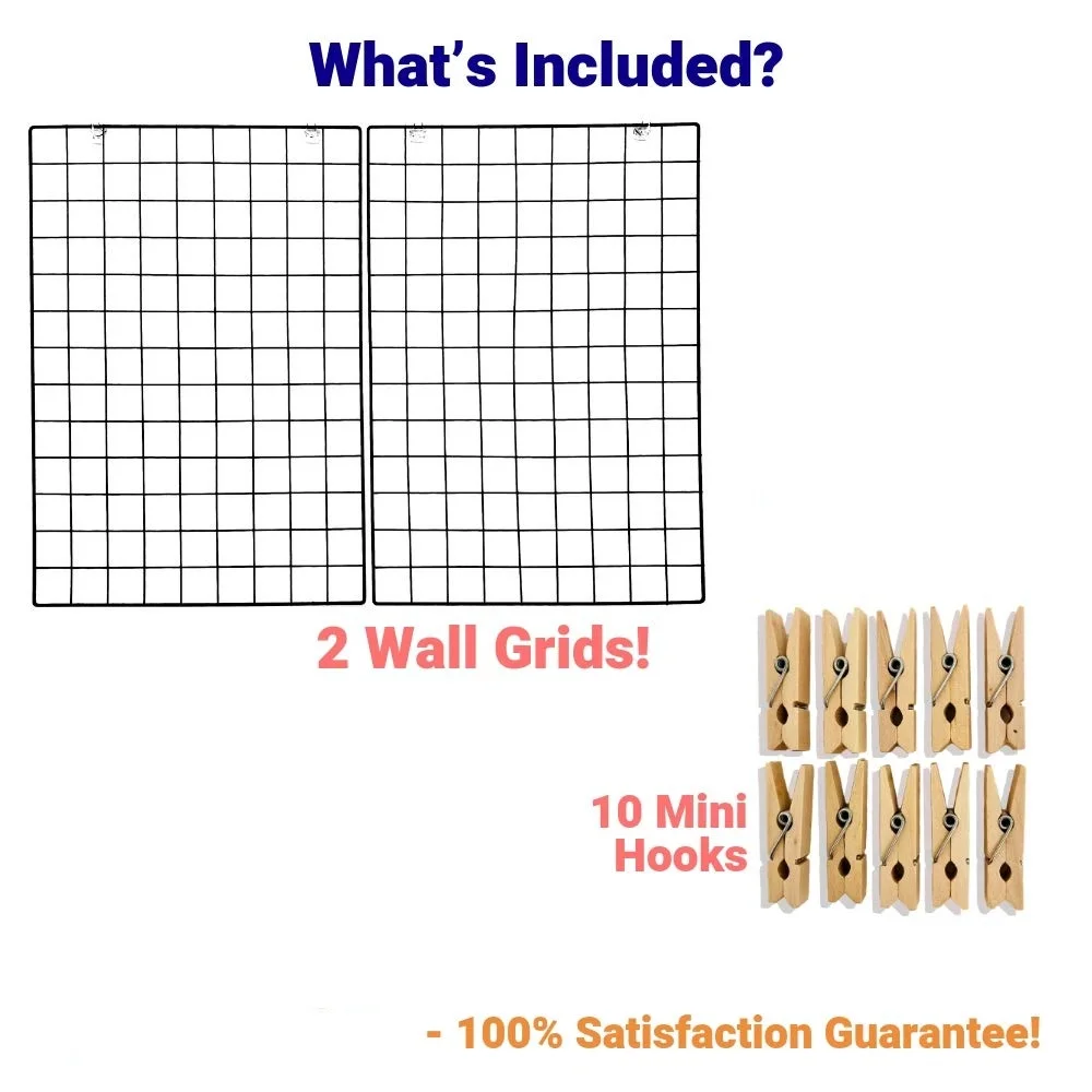 Set of 2 Grid Photo Wall Rectangle Iron Rack Clip Photograph Wall Hanging Picture Wire Wall Grid For Home Decoration