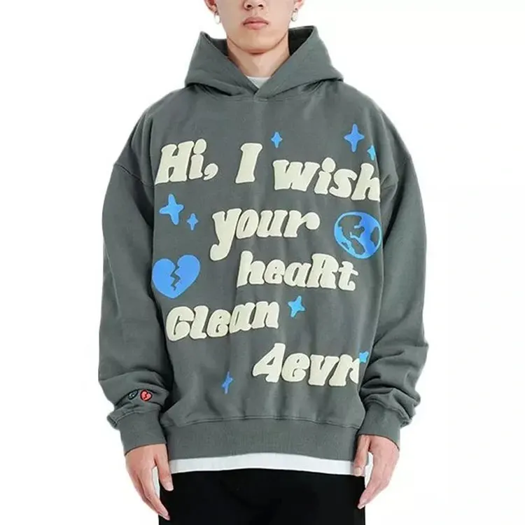 Custom New Fashion 3D Printing Men Pullover Sweatshirt 390 460 GSM Heavyweight Fleece 100% Cotton Oversize Puff Printing Hoodies