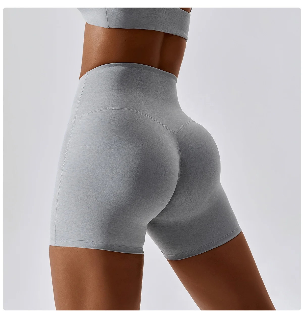 OEM Sportswear Custom Logo High Waist Compress Tight Nude Yoga Biker Shorts Fitness Gym Wear V Cross Women Shorts