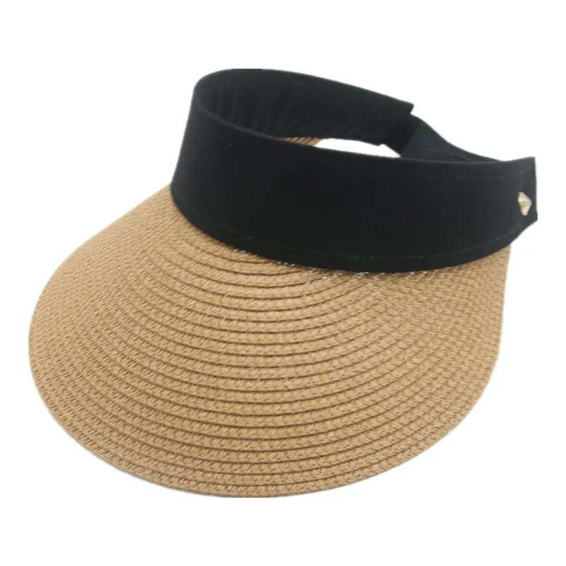 white straw sun hats summer visor adjustable khaki black beach outdoor summer hat sun protection women straw sun hats