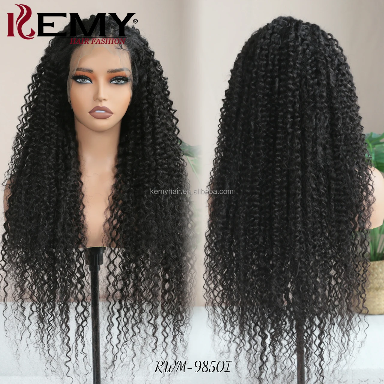 KEMY HAIR Wholesale Blend Hair Wig 13*4 Lace Front Wigs 30 inch Kinky Curly Natural Color Human Hair Blend Wigs for Black Women