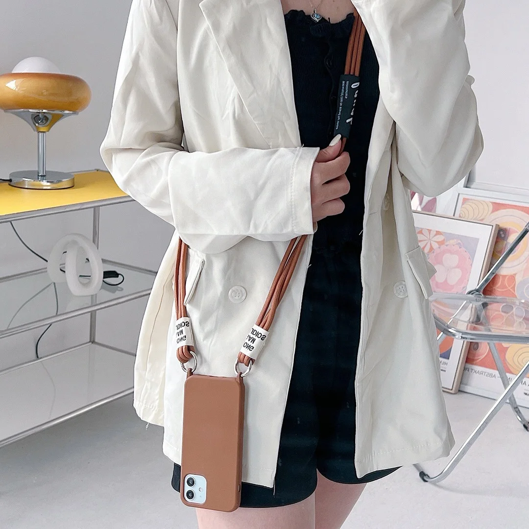 Street fashion girl beauty cute colorful Cross body Silicone for iPhone 11 14 14pro 13 Pro Max 12 lanyard phone case with strap