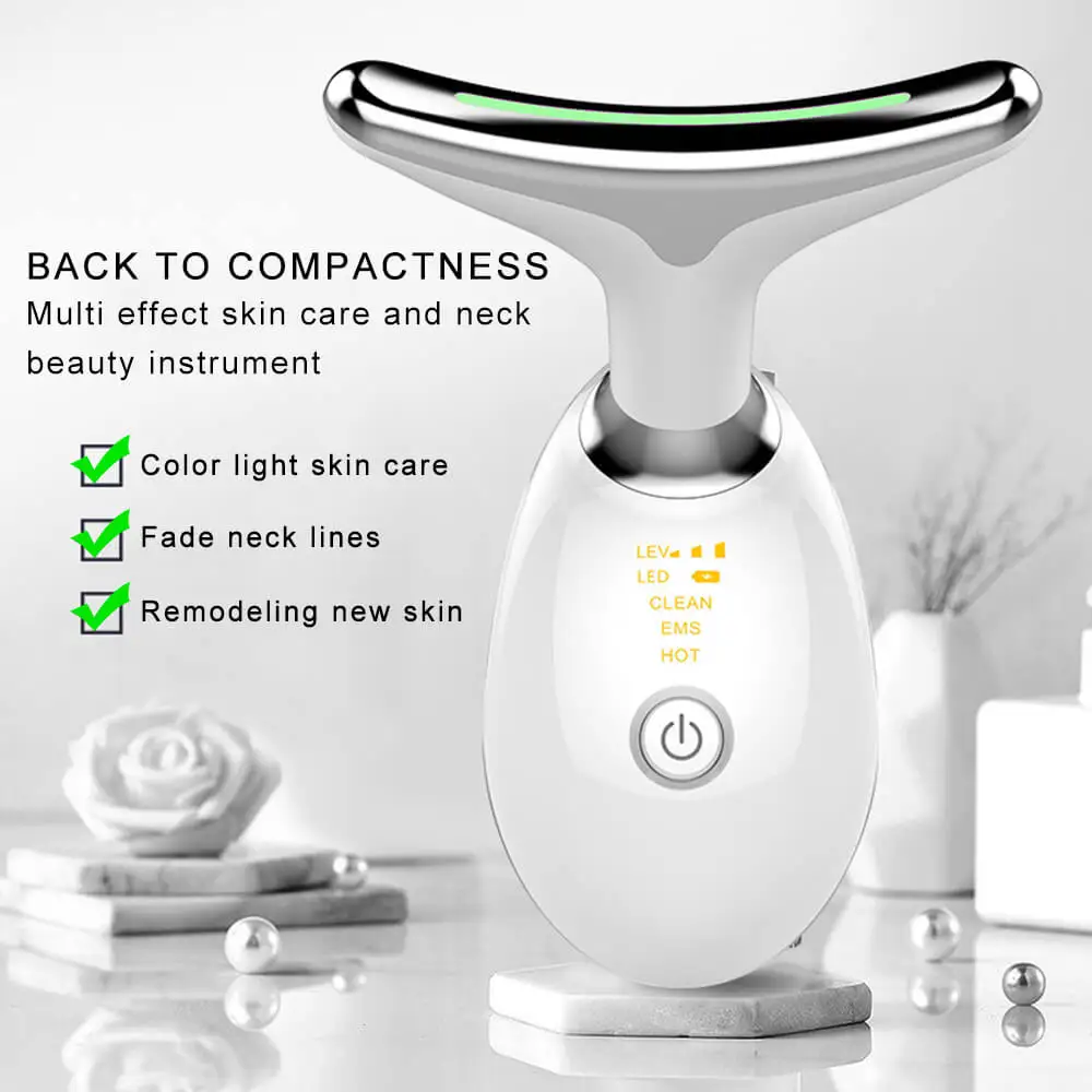 KKS beauti product EMS microcurrent facial lift neck device 3 colors led photon therapy vibration face and neck lifting massager