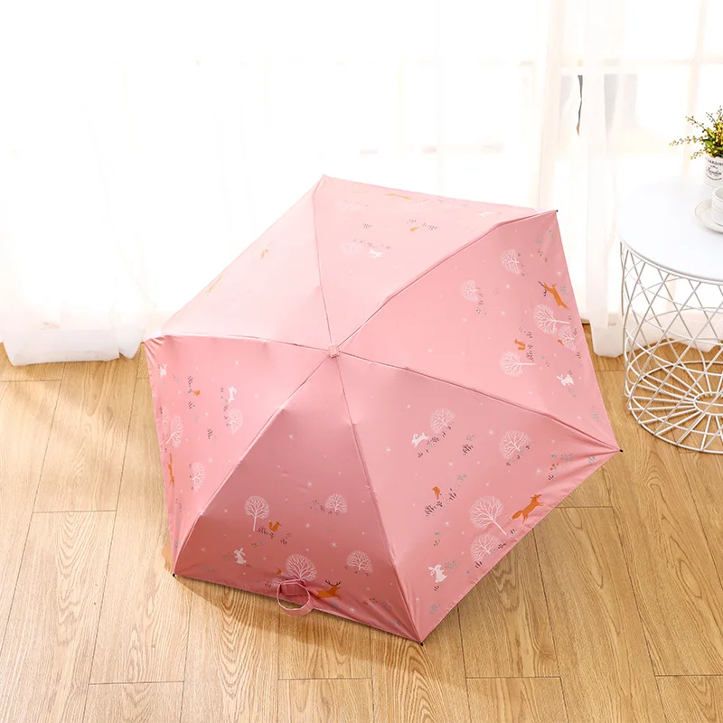 Small Deer Fresh Five-folding Umbrella Korean Edition clear Dual Use Vinyl Sun protection Uv