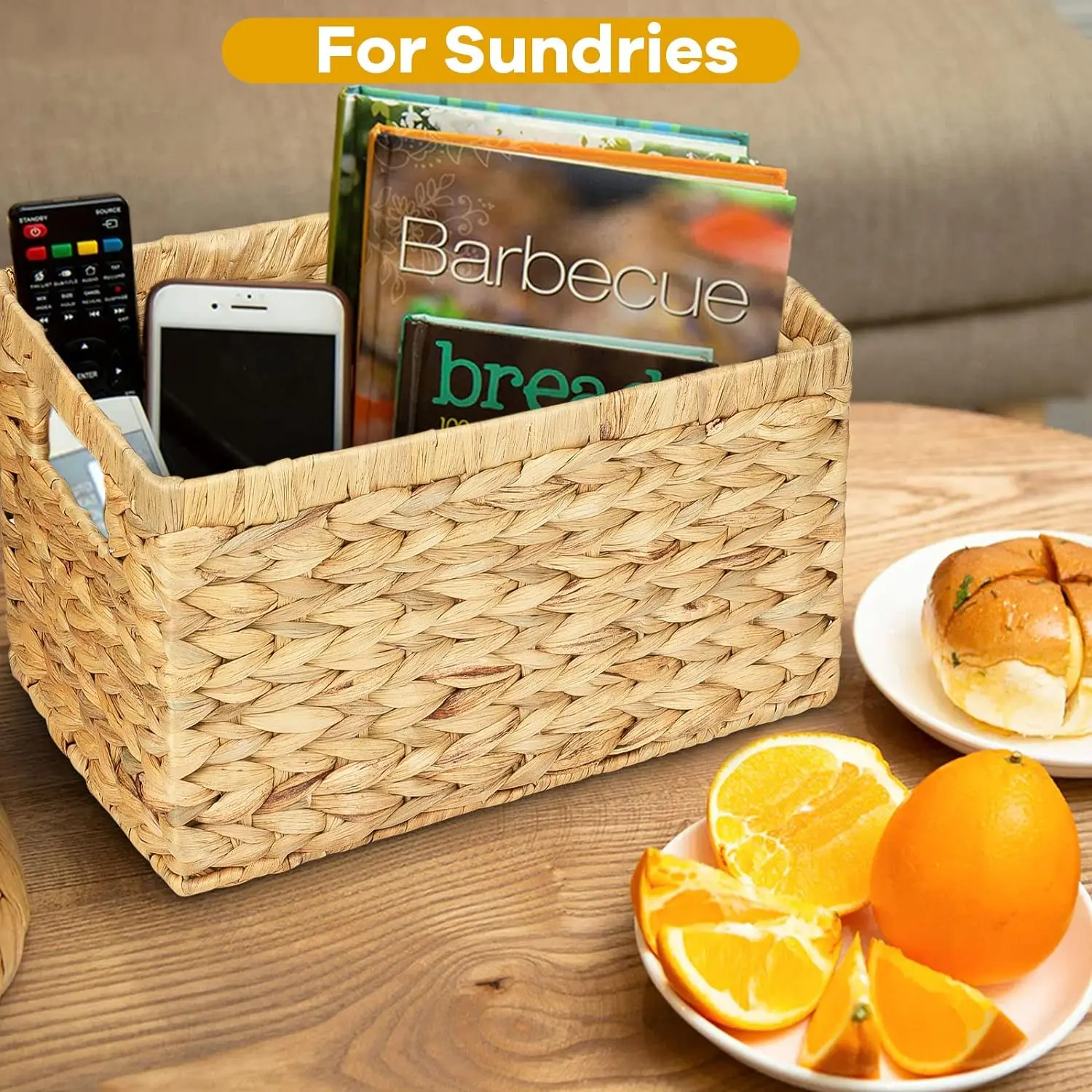 Wholesale Natural Color Home Storage Wicker Storage Baskets High Quality Rectangular Wicker Bins Water Hyacinth Storage Basket