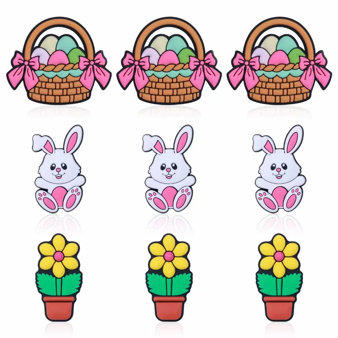 New Arrival Bulk Bpa Free Chew Silicone Baby Teething Easter Bunny Rabbit Eggs Basket Focal Beads Diy For Pen Making Accessories