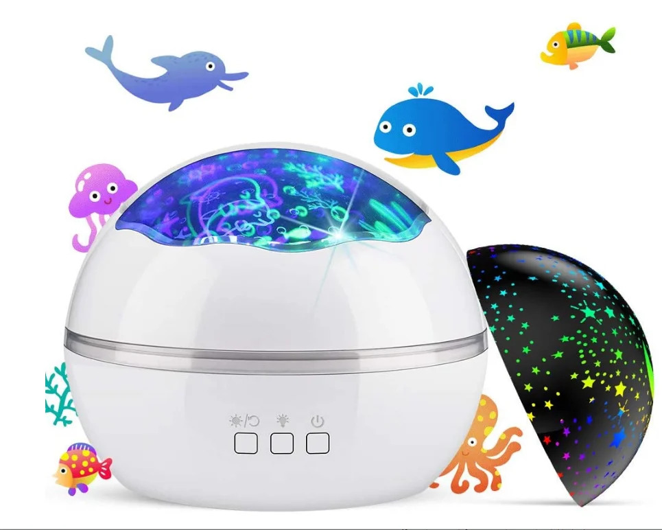 Night Light Projector,Delicacy 2 in 1 Ocean Undersea Lamp and Starry Sky Projector, 360 Rotating 8 Colors Mode LED Night Lights