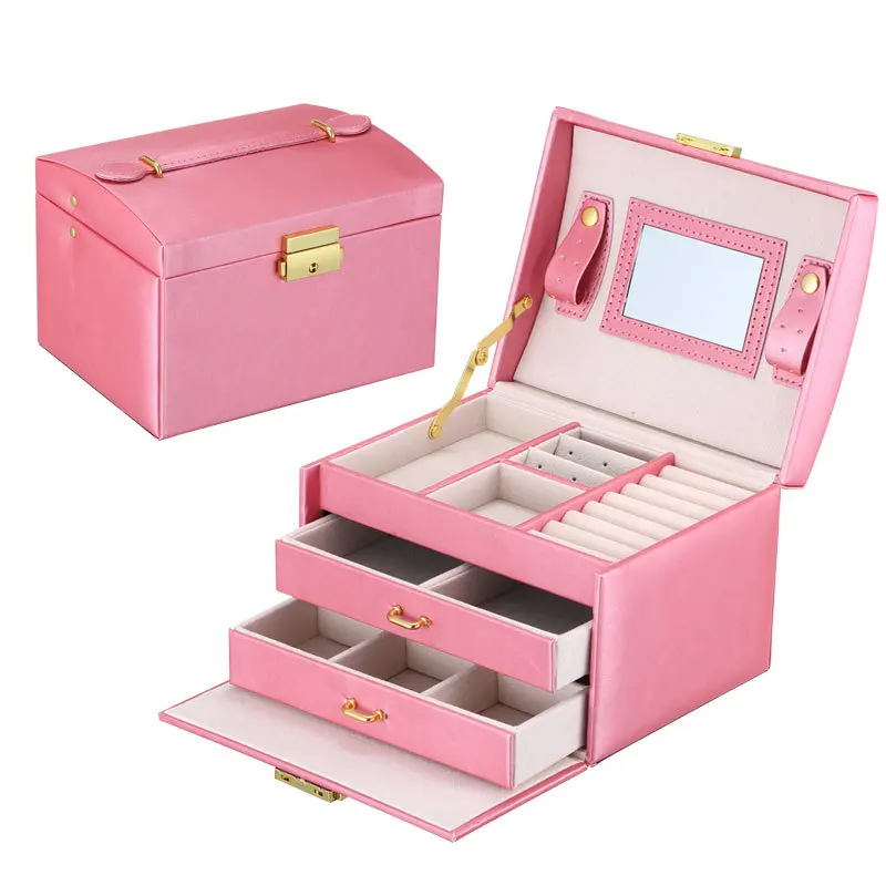 Jewellery Case Earring Ring Necklace Girls With Lock Jewelry Box Organizer Velvet Jewelry Storage Pu Leather Jewelry Boxes