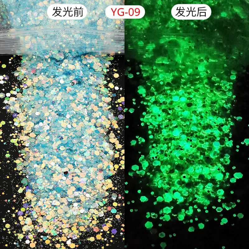 Glow In Dark Loose Powder Glitter Luminous Green Long Last Glowing illuminated Mix Chunky Glitter face body nail art cosmetics