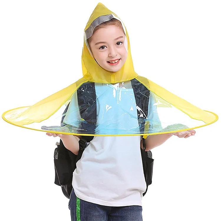
New Little Yellow Duck Baby Hiking Poncho, Child Raincoat Child Cloak Little UFO Raincoat,hat Cloak Foldable boneless Rain coat 