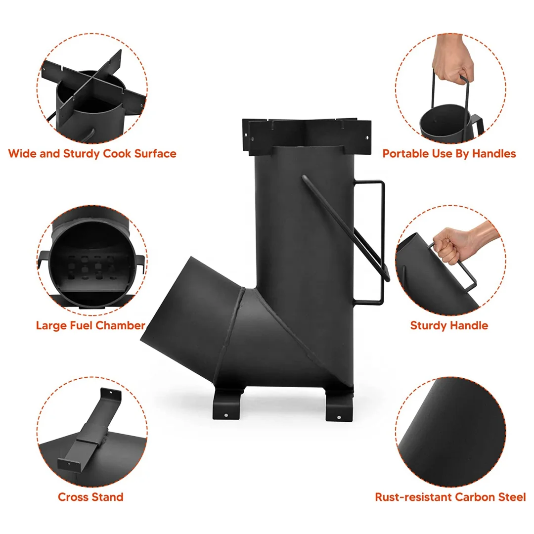 camping iron wood burning rocket cooking portable stove