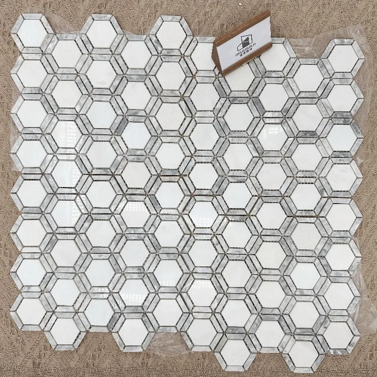Легкая очистка геометрической формы Bianco Carrara и Grey Victoria белая Шестигранная мозаичная плитка для пола кухонных покрытий