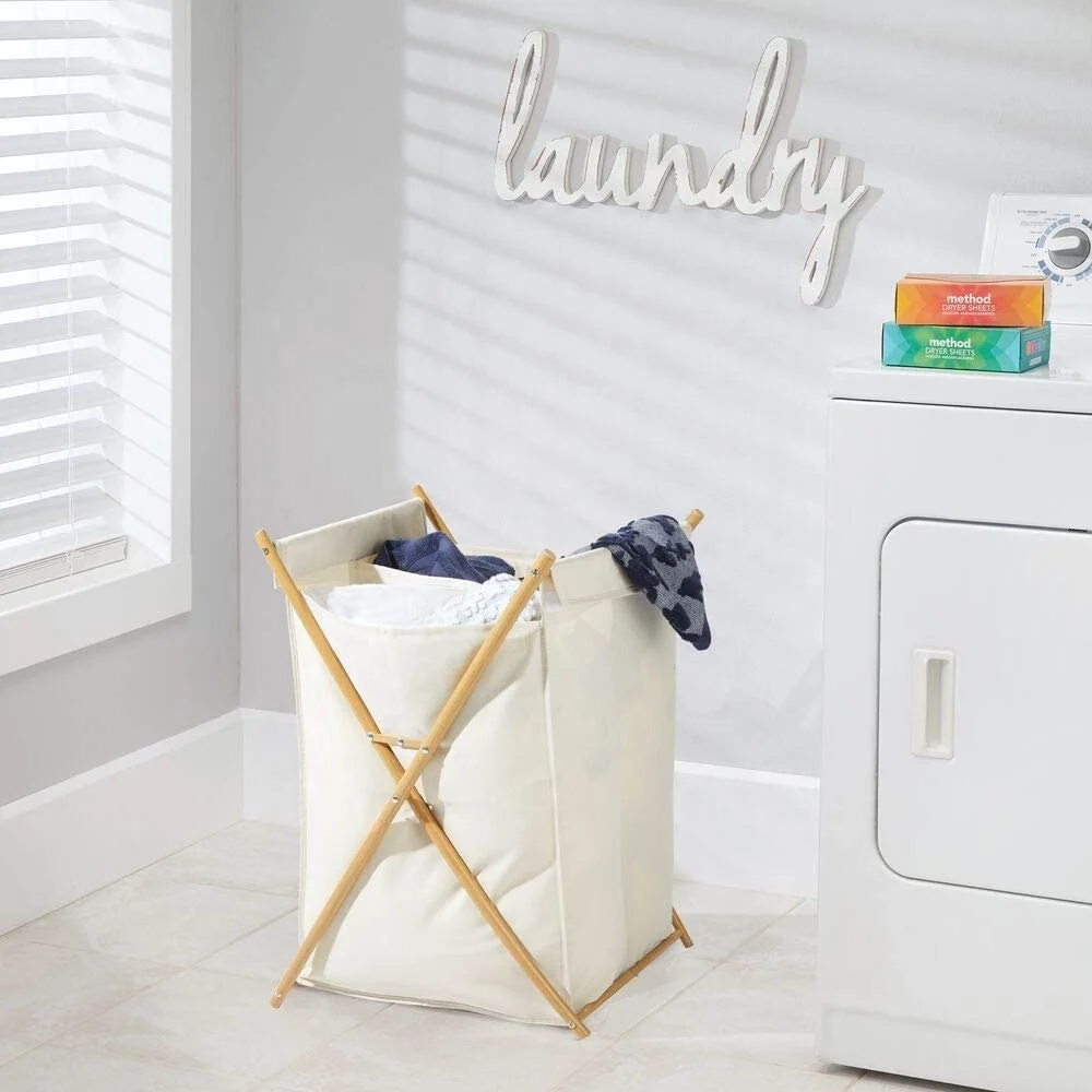 Sturdy  Laundry Divided Hamper Sorter Cart with Wood  Portable and Collapsible  Clothes Basket Storage Polyester laundry basket