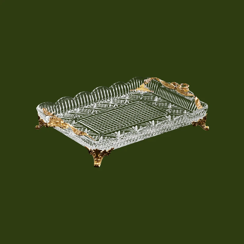 High-end Workmanship Hotel Restaurant Club Coffee Shop Home Decor Party Carving Copper Base Crystal Food Fruit Trays