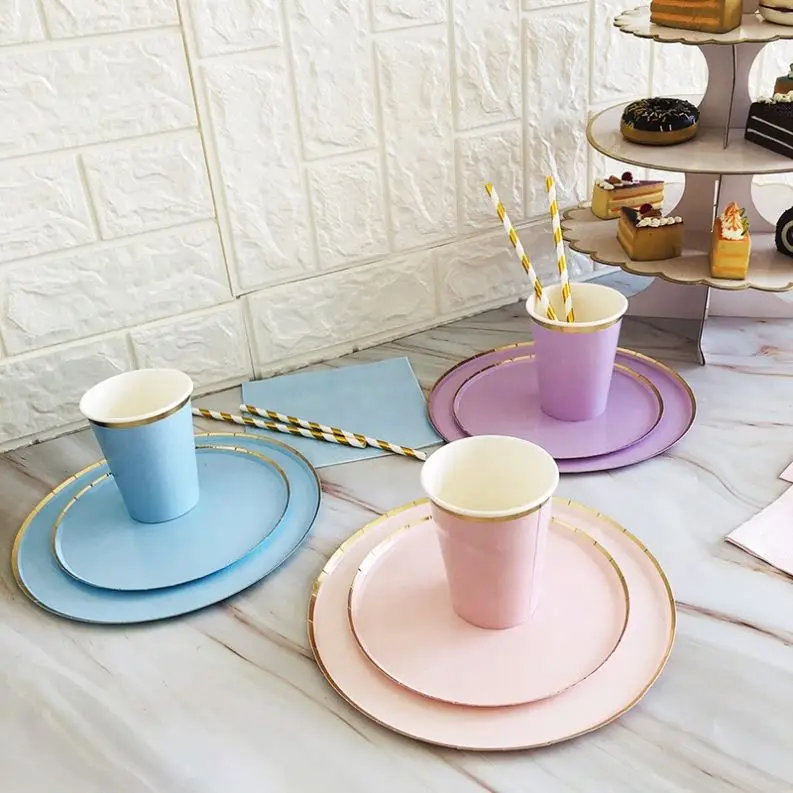 Wholsale price Paper Pizza Plates Cups Napkins Straws all in one sets Food Grade Paper Canton Fair