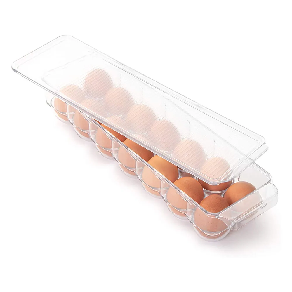 Egg Holder for Refrigerator Plastic Egg Storage Container for Fridge Clear Refrigerator Organizer Bins with Lids Stackable Tray