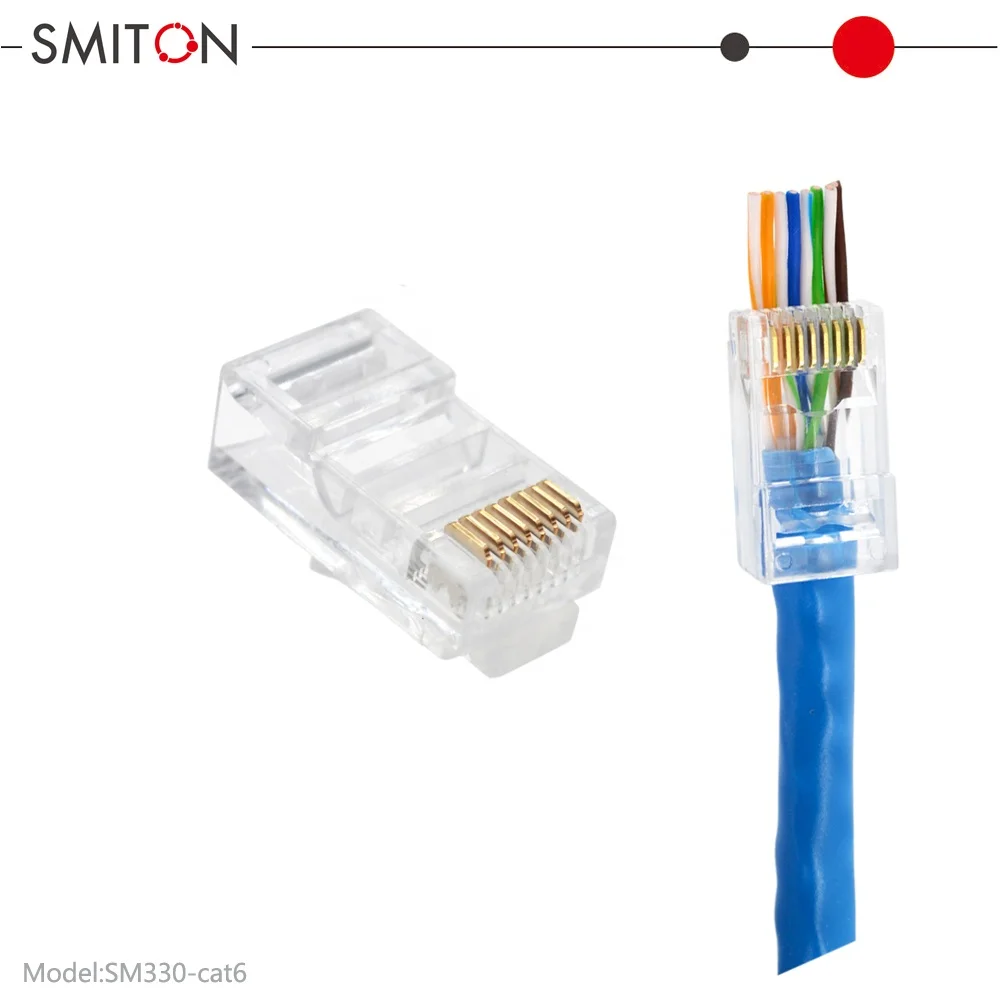 RJ45  8P8C pass through connector Cat6 rj 45 Rg45 connectors for Network utp pass through rj45 connector cat6