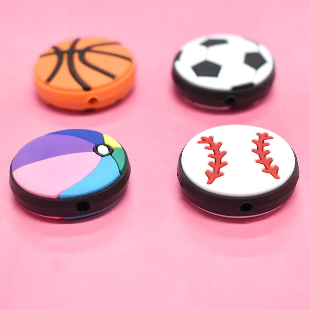 Multi Baseball Football Soccer Basketball Focal Beads Wholesale for pens ball pattern pvc Focal Beads for Keychain Diy