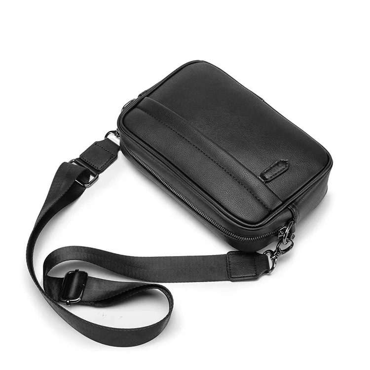 Designer Logo Fashion Black Mens Crossbody Bag Black PU Front Pack Men Cross Body Stylish Shoulder Chest Pouch Sling Bag