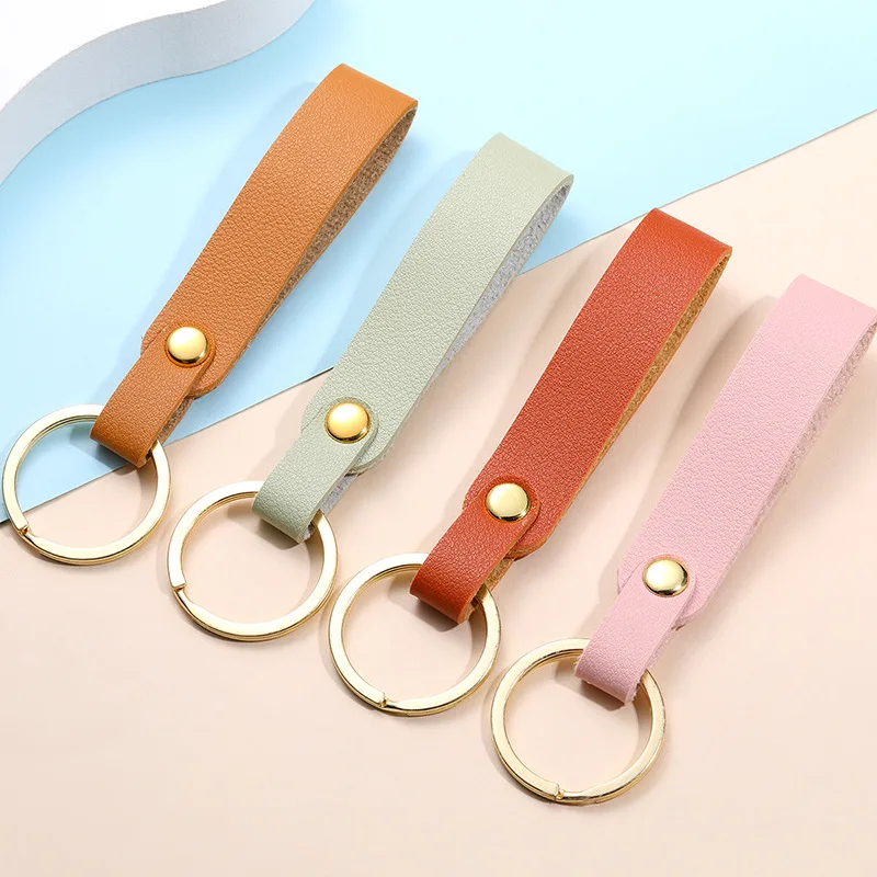 Blank PU Leather Car Key Ring For Women & Men Keychain Key Rings Leather Key Fob Chain Ring Keychains