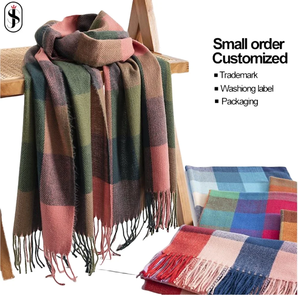 Custom Check Scarves Tassel Long Shawls Winter Imitation Cashmere Scarf Other Scarves for Men