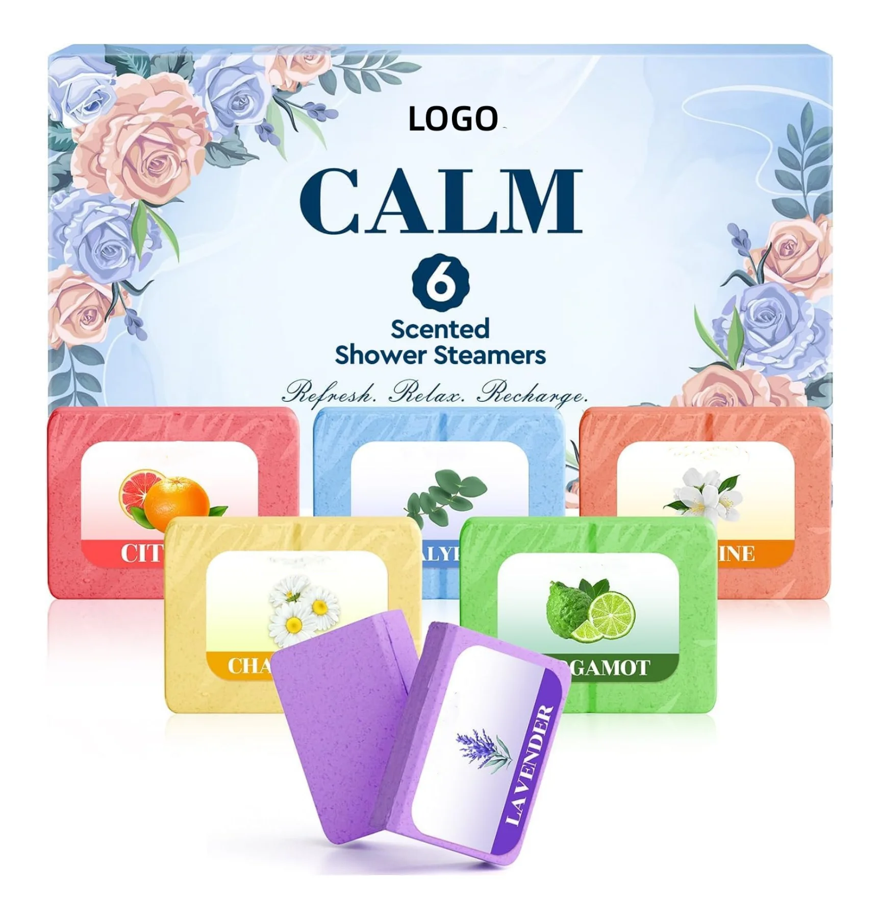 Customized Natural Fragrance 6 Pack Christmas Gifts Shower Tablets Luxury Relaxation Shower Steamers for Women and Men