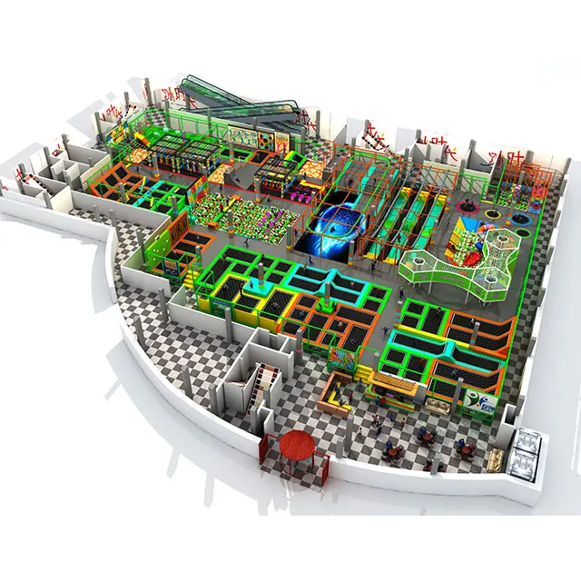 Large trampoline park parkour bungee jumping indoor trampoline park with ninja warrior adult maze equipment