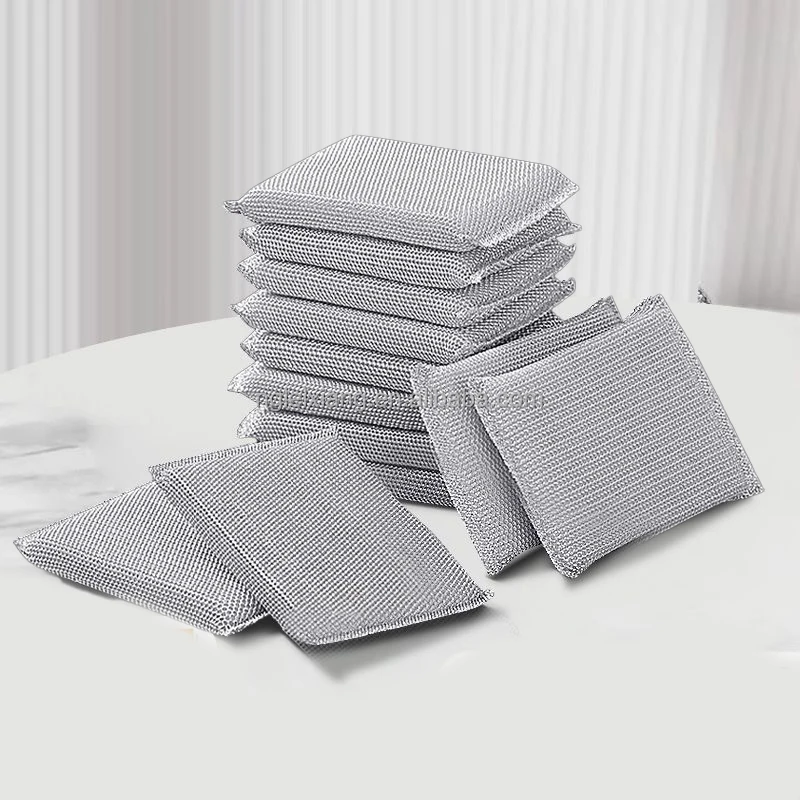 Metal Dish Scouring Metal Scrubbers Dish Wash Sponge Heavy Duty Silver Scouring Pads Kitchen Steel Scrub Sponges Pads