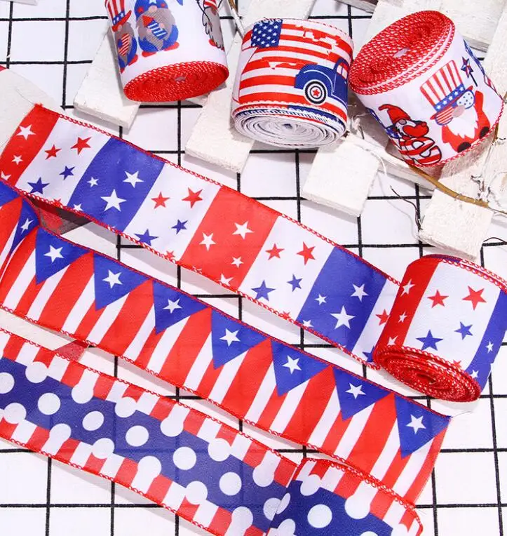 Customize 4th of July ribbon American patriotic ribbon  USA Flag Grosgrain Ribbon For Crafts Hair Bows Making