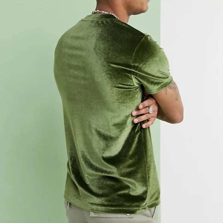 Wholesale Cheap Plain Green Velour T Shirt Velvet Men T Shirts