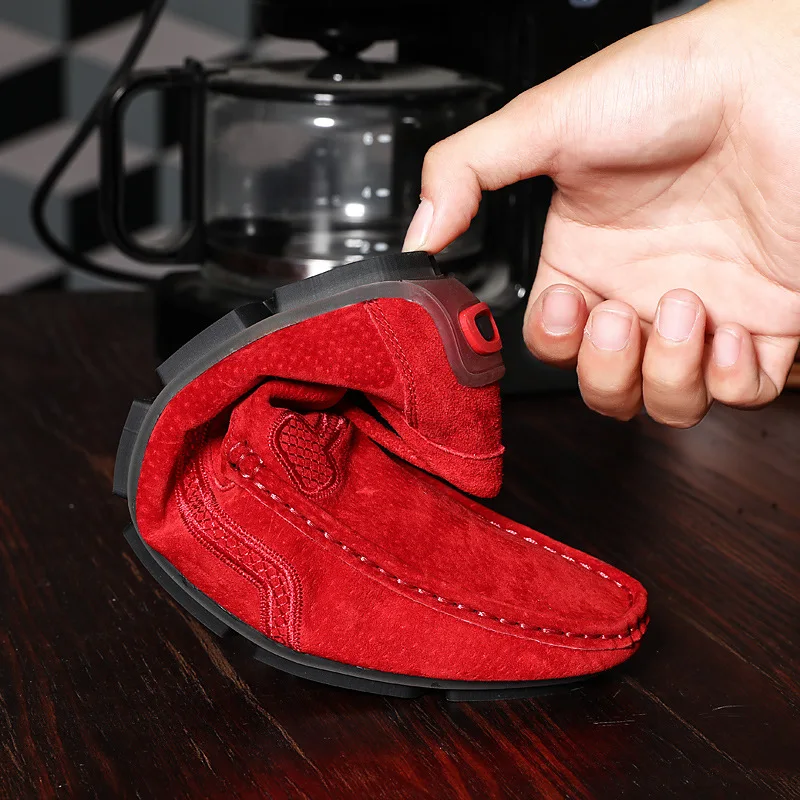 Men Casual Suede Leather Loafers Red Solid Leather Driving Moccasins Slip on Men Shoes Big Size